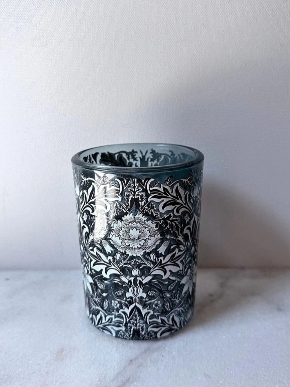 Morris & Co. Blue & White Floral Glass Tumbler | Arts & Crafts Botanical Votive